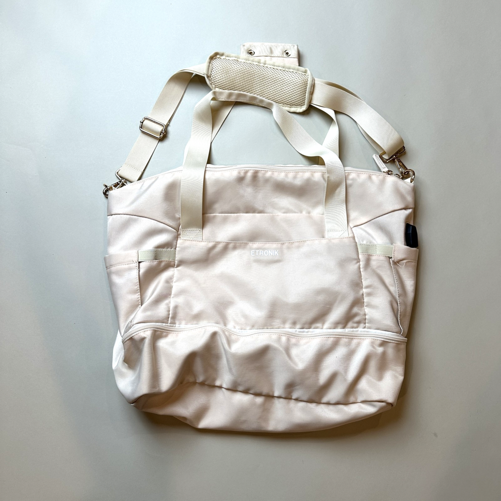 Etronik Travel Duffel Bag Mens Womens Large Beige USB Port Tote Carry On Gym